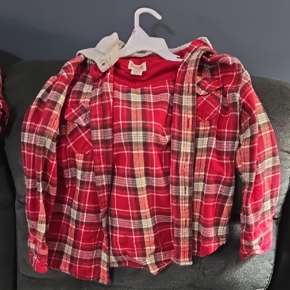 Red Plaid Kids Shirt w/ Hood
